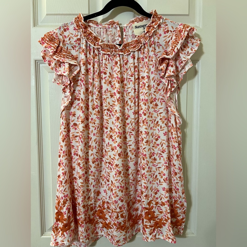 Baltic Born Floral Ruffle Blouse in Red and White
